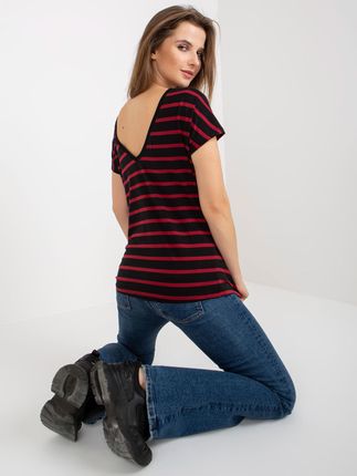 Czarno-czerwony t-shirt z dekoltem na plecach BASIC FEEL GOOD