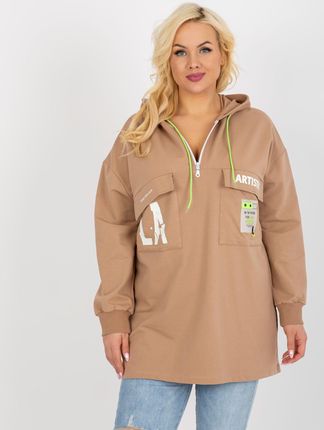 Camelowa dłuższa bluza plus size z kieszeniami - zdjęcie 2