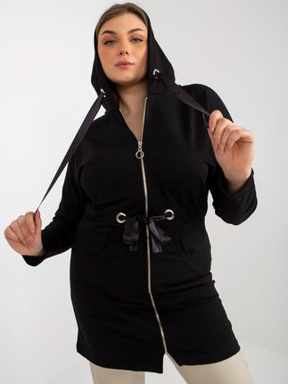 Czarna długa rozpinana bluza plus size z kapturem
