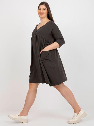 Khaki dresowa sukienka plus size basic z rękawem 3/4