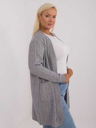 Szary kardigan plus size z kieszeniami - zdjęcie 2
