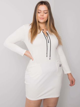 Ecru sukienka plus size z kieszeniami Alessia