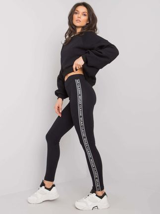 Czarne damskie legginsy z lampasami Irene RUE PARIS - zdjęcie 2