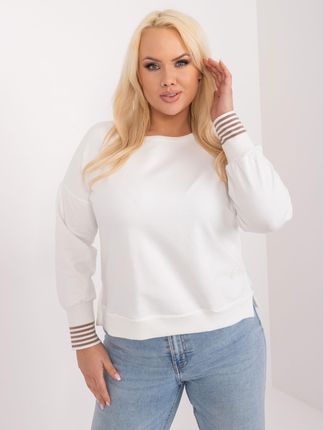 Ecru bluzka plus size ze ściągaczami w paski