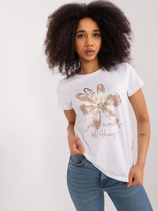 Biały damski t-shirt z aplikacjami BASIC FEEL GOOD