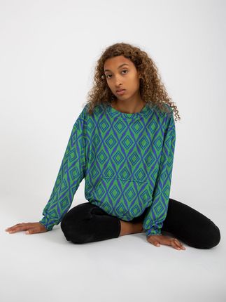 Zielono-niebieska wzorzysta bluza welurowa bez kaptura RUE PARIS - zdjęcie 2