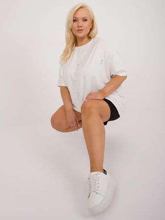 Ecru luźna bluzka plus size z aplikacjami