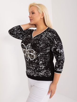 Czarna casualowa bluzka plus size z nadrukiem