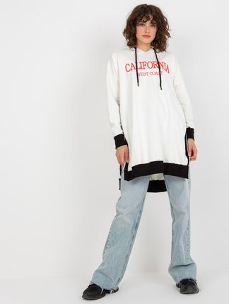 Ecru długa bluza oversize z napisem i rozcięciami