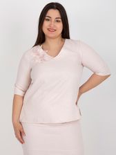 Jasnoróżowa wizytowa bluzka plus size z koronką - zdjęcie 1