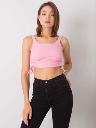Różowy crop top ze ściągaczami Loretta RUE PARIS - zdjęcie 2