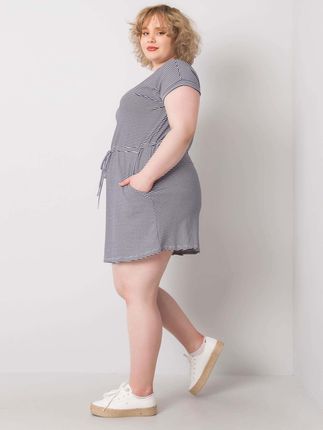 Granatowo-biała sukienka mini plus size w paski Sariyah - zdjęcie 2
