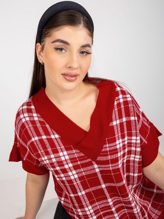 Czerwona dzianinowa kamizelka plus size z dekoltem V