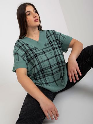 Miętowa dzianinowa kamizelka plus size z dekoltem w serek