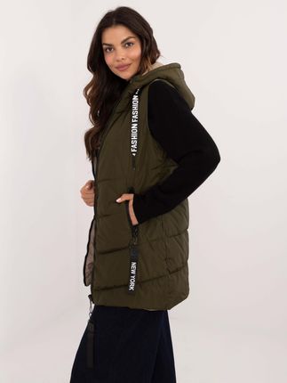 Khaki długa dwustronna kamizelka damska z kieszeniami