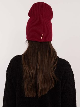 Bordowa czapka beanie z dzianiny RUE PARIS - zdjęcie 2