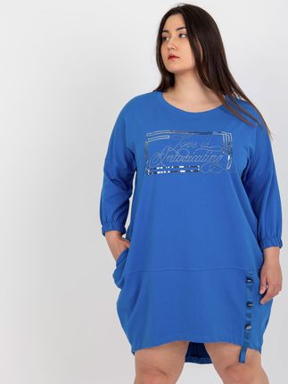 Ciemnoniebieska midi sukienka plus size z aplikacją