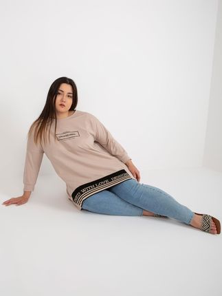 Beżowa bawełniana tunika plus size z gumką na dole