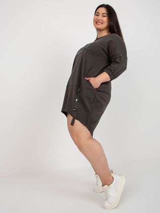 Khaki codzienna sukienka plus size z aplikacją