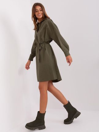 Khaki midi sukienka z kołnierzem ZULUNA