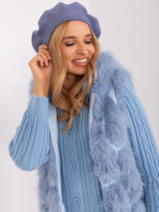 Szaro-niebieski beret damski z bawełną