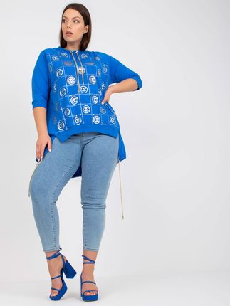 Ciemnoniebieska luźna bluzka plus size z aplikacją