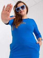 Ciemnoniebieska dopasowana sukienka plus size z bawełny - zdjęcie 1