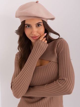 Beżowy jednokolorowy beret damski