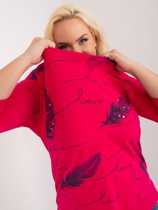 Fuksjowa damska bluzka plus size z rękawem 3/4