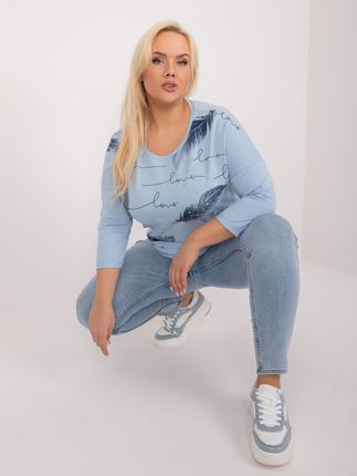 Jasnoniebieska bluzka plus size z okrągłym dekoltem