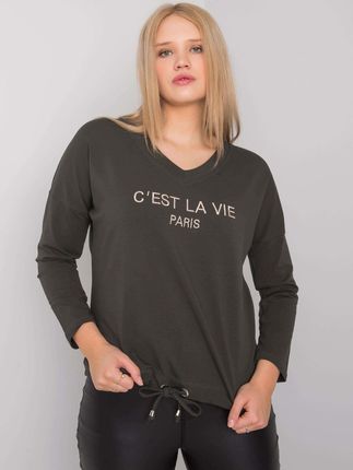 Ciemna khaki bluzka plus size z napisem Sherilyn