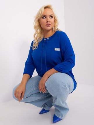 Kobaltowa bluzka plus size z podwijanymi rękawami
