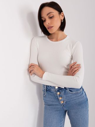 Ecru bluzka basic w prążek z długim rękawem BASIC FEEL GOOD