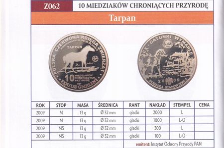 10 Miedziaków Chroniących Przyr Tarpan Srebrzon 2009 Mennica Kresowa - zdjęcie 2