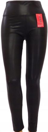 SPODNIE Legginsy Eko Skóra Wyszczuplające wysoki stan MIEGO czarne S