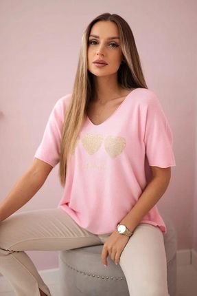 Bluzka sweterkowa z serduszkami jasno różowa, modny design