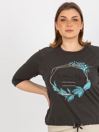 Khaki damska bluzka plus size z napisem i aplikacją