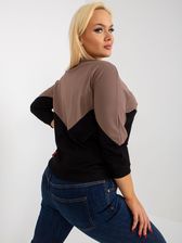 Brązowo-czarna damska bluzka plus size basic z bawełny - zdjęcie 1
