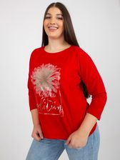 Czerwona damska bluzka plus size z nadrukiem i aplikacją