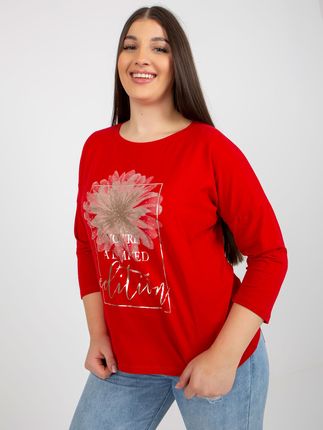 Czerwona damska bluzka plus size z nadrukiem i aplikacją