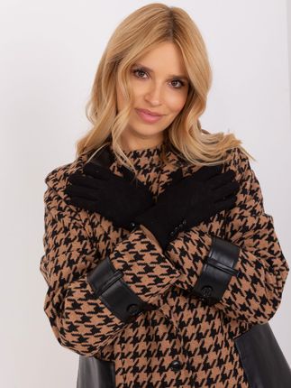 Wool Fashion Italia Czarne Zimowe Rękawiczki Z Ozdobnymi Guzikami - zdjęcie 2