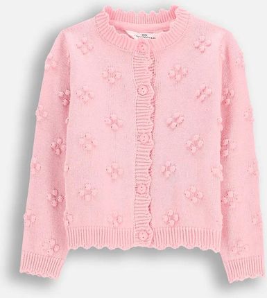 Sweter rozpinany różowy z ozdobnymi pomponami na całości