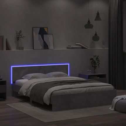 Rama łóżka z wezgłowiem i LED, szarość betonu, 150x200 cm - zdjęcie 2