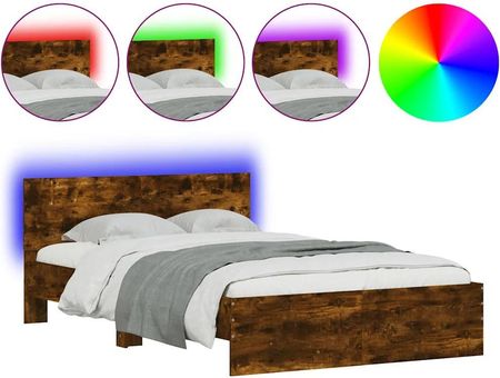 Rama łóżka z wezgłowiem i LED, przydymiony dąb, 135x190 cm - zdjęcie 3