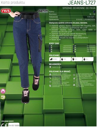 R.E.I.S. Jeans-L727 - Elastyczne Spodnie Ochronne Do Pasa - zdjęcie 2