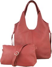 Skórzana Torebka Shopper Listonoszka Skóra Naturalna Model 2w1 WIŚNIA