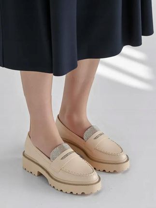 Damskie Lakierowane Mokasyny LUCENTE BEIGE 39 - zdjęcie 2
