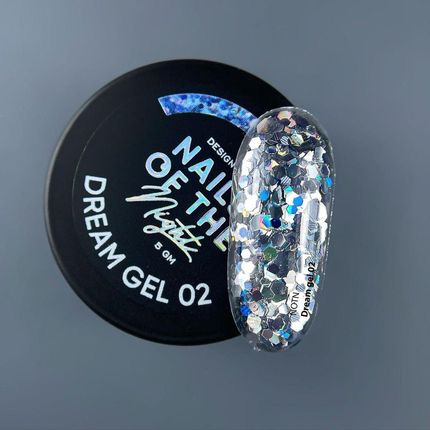 NAILSOFTHENIGHT Dream gel 02 - srebrny żel do zdobień z heksagonami i brokatem, 5 g - zdjęcie 3