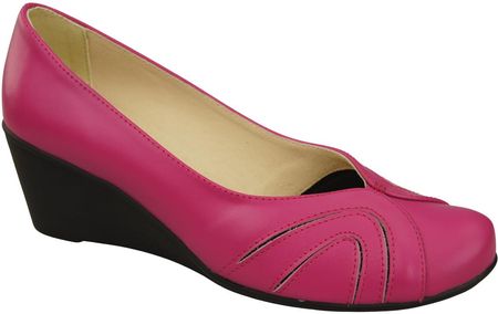 Buty na Koturnie Purpurowe Czółenka Damskie z Naturalnej Skóry 828 ElitaBut