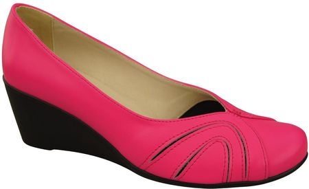 Buty na Koturnie Neonowy Róż Czółenka Damskie z Naturalnej Skóry 828 ElitaBut